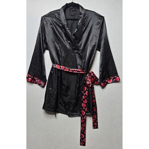 Vintage Fredericks of Hollywood Satin‎ Kimono Shiny Robe Heart Trim Lingerie 1X